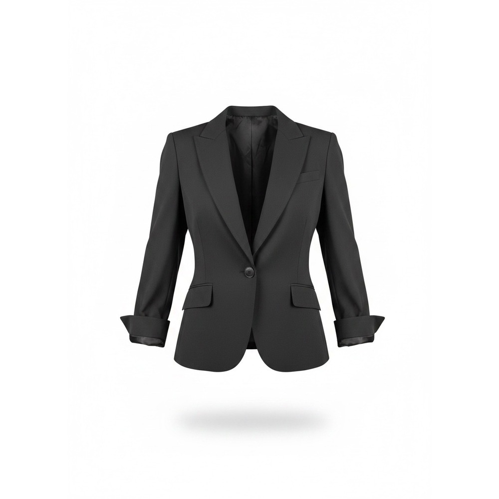 Lafayette 148 New York Womens Black Wool Single Button Blazer Peak Lapel Size 10